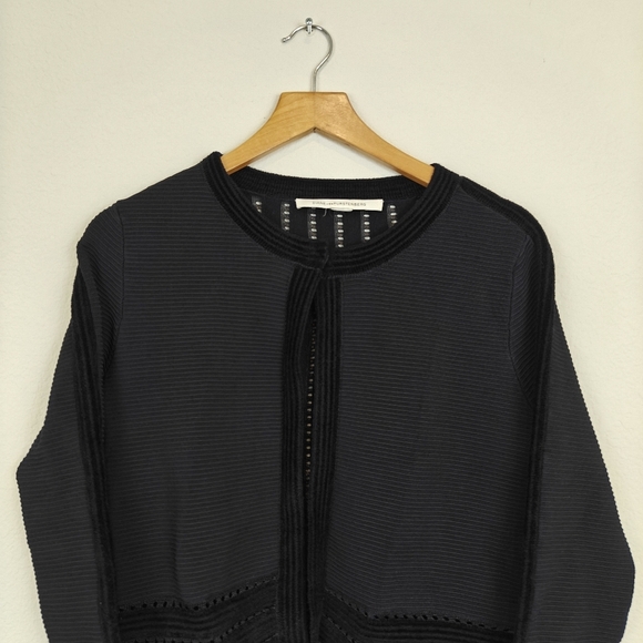 Diane Von Furstenberg Textured Cropped Wool Blend Knit Cartigan Sz Small - Picture 3 of 14
